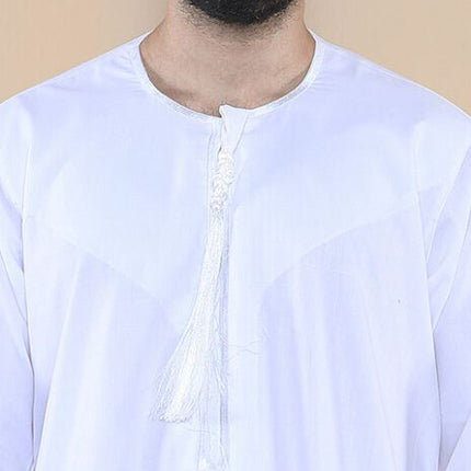Mens White Thobe Jubba Saudi Islamic Arab Eid Emirati Kaftan Jubbah Tassel Robe