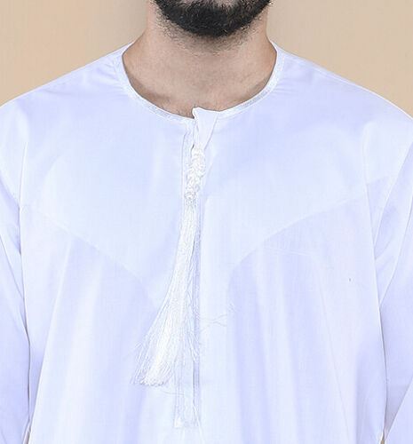 Mens White Thobe Jubba Saudi Islamic Arab Eid Emirati Kaftan Jubbah Tassel Robe