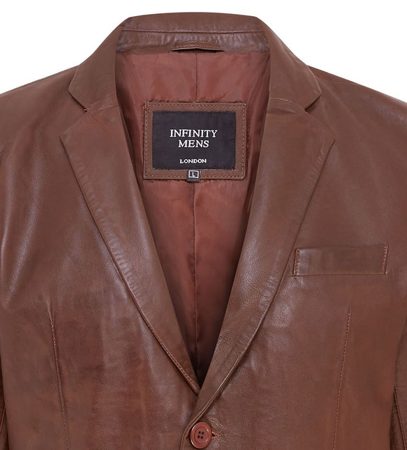 Mens Leather Blazer Jacket Soft Real Italian Leather Fitted Vintage Coat