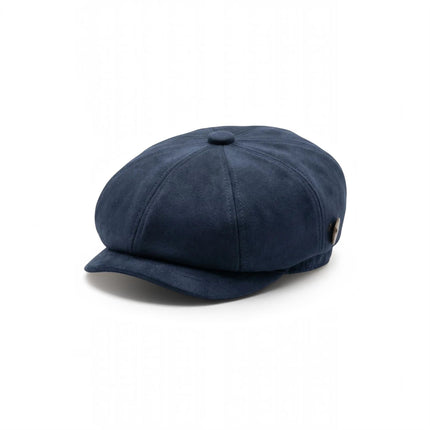 Men's Navy Suede Vintage 8-Panel Classic Gatsby Baker Boy Hat - MHT-1