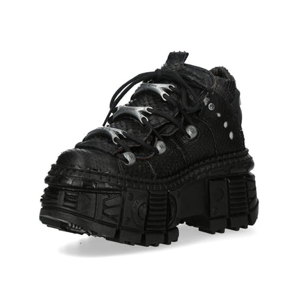 New Rock M-106Wall-C65 Python Black Leather Platform Ankle Boots