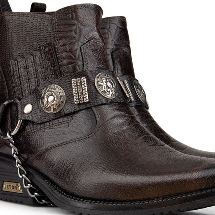 Men's Brown Leather Winklepicker Western Gothic Boots