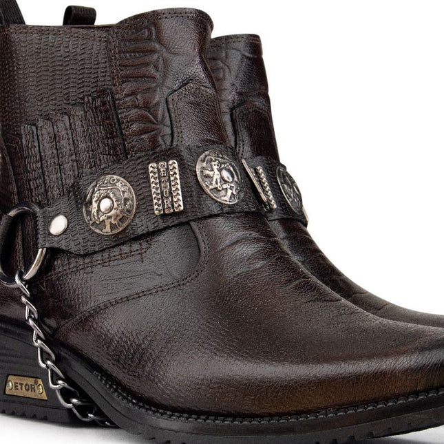 Men's Brown Leather Winklepicker Western Gothic Boots