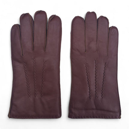 Men’s Chestnut Brown Italian Leather Warm Wool Lining Winter Stich Design Gloves - M-LGV-205