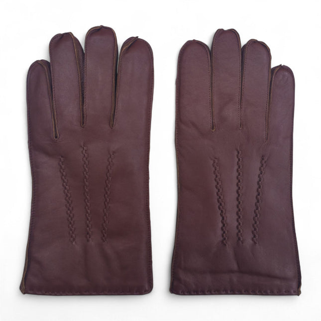 Men’s Chestnut Brown Italian Leather Warm Wool Lining Winter Stich Design Gloves - M-LGV-205