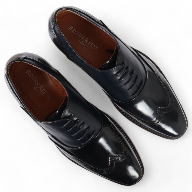 Justin Reess Men's Blue Patent Leather Brogue Formal Shoes - Harry