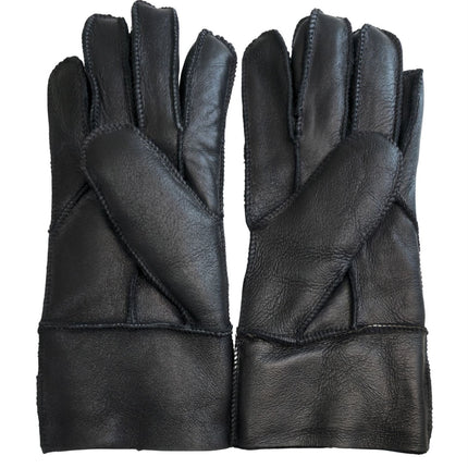Infinity Leather Unisex Black Sheepskin Leather Gloves with Roll Up/Down Cuff
