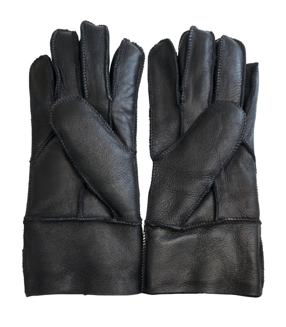 Infinity Leather Unisex Black Sheepskin Leather Gloves with Roll Up/Down Cuff