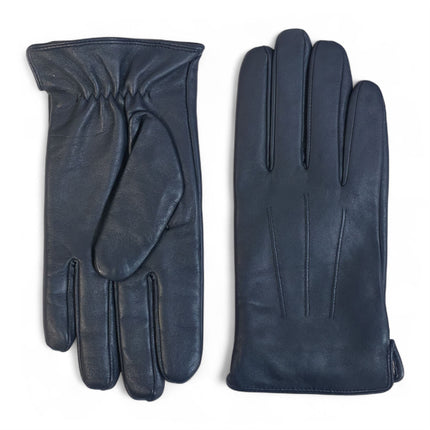 Men’s Navy Blue Italian Leather Warm Wool Lining Winter Gloves - M-LGV-305