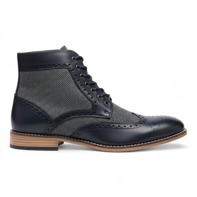 Men's Navy Blue Wingtip Brogue Ankle Dress Chukka Boots