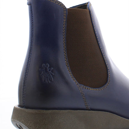 Fly London Womens Blue SALV Chelsea Leather Ankle Casual Wedge Heel Boots