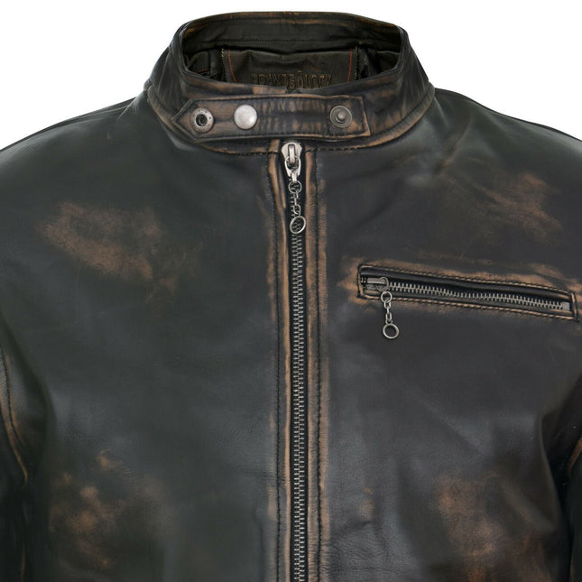 Mens Vintage Black Leather Biker Jacket- Sarajevo