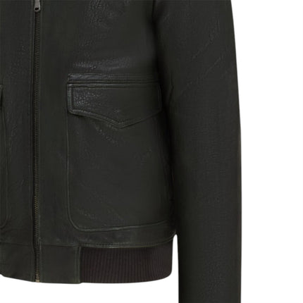 Mens Dark Green Leather Aviator Bomber Jacket - Lunar