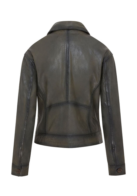 Womens Vintage Classic Lamb Leather Collared Biker Jacket