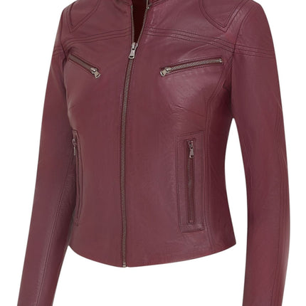 Womens Slim-Fit Leather Biker Jacket-Maldon