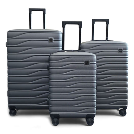 Hardshell Charcoal Grey Suitcase Set Robust 8 Wheel Luggage Cabin Case Bag