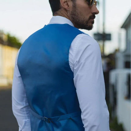Men's Summer 2 Piece Suit Linen Formal Blue Waistcoat Trousers