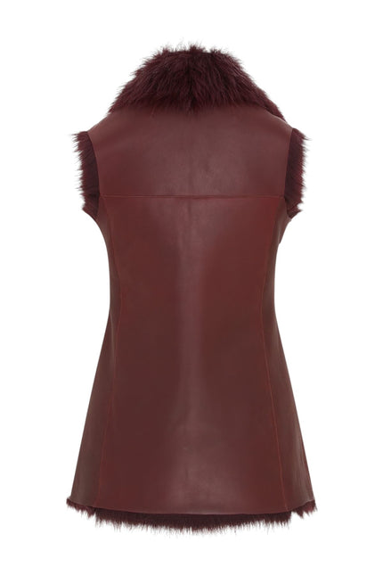 Women's Burgundy Red Toscana Shearling Nappa Leather Sheepskin Gilet - Parkes