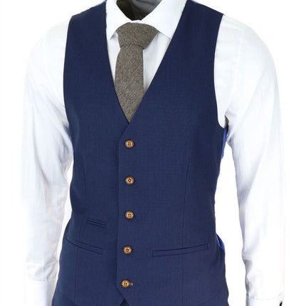 Mens 3 Piece Navy Blue Birdseye Classic Suit