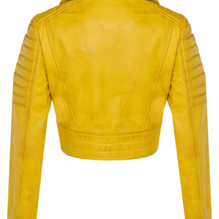Womens Cropped Brando Leather Biker Jacket-Damascus