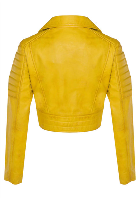 Womens Cropped Brando Leather Biker Jacket-Damascus