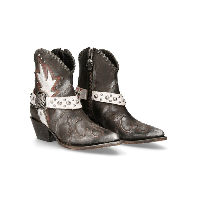 New Rock Grey Leather Pointed Cowboy Boots - WSTM004-S2
