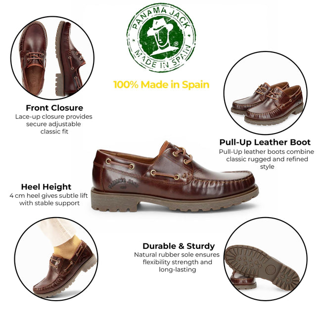 Panama Jack Boat C8 Men's Waterproof Bark Brown Leather Lace-Up Low-Cut Ankle Boots
