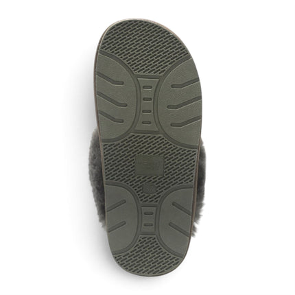 Women's Genuine Sheepskin Olive Green Suede Mule Winter Slippers - Luna