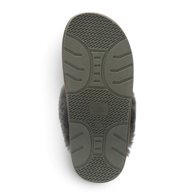 Women's Genuine Sheepskin Olive Green Suede Mule Winter Slippers - Luna