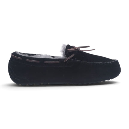 Women's Black Genuine Sheepskin Moccasin Winter Slippers - Aspen