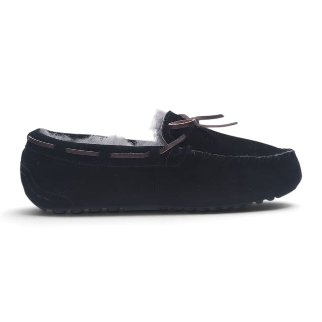 Women's Black Genuine Sheepskin Moccasin Winter Slippers - Aspen