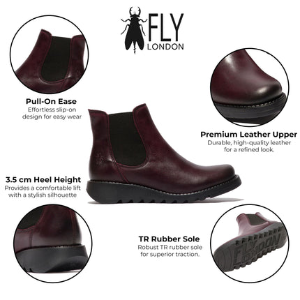 Fly London Womens Red Salv Chelsea Leather Ankle Casual Wedge Heel Boots