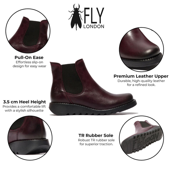 Fly London Womens Red Salv Chelsea Leather Ankle Casual Wedge Heel Boots