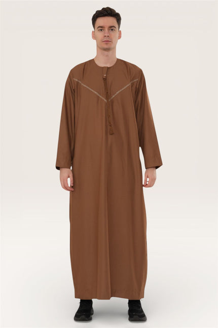 Men's Eid Camel Brown Moroccan Thobe Robe Djellaba Ramadan Eid Jubba- HM10