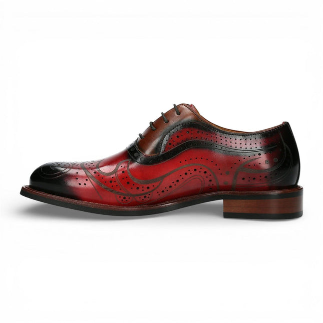 Lorenzo Conti Men's Red Black Leather Brogue Oxford Dress Shoes - Ayan-01