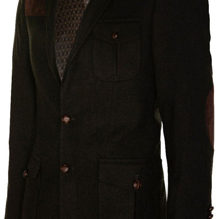 Mens Wool Tweed Shooting Jacket Hunting Blazer Smart Casual Elbow Patch Olive