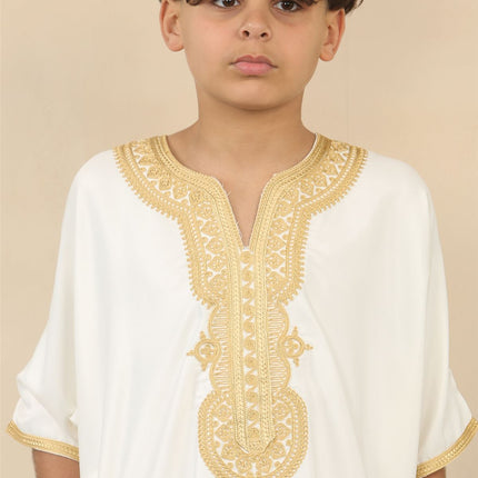 Kid's Boys White Moroccan Thobe Djellaba Jubba Robe Eid