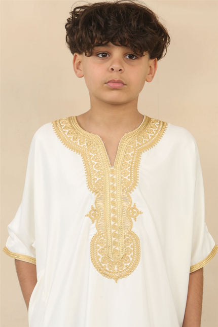Kid's Boys White Moroccan Thobe Djellaba Jubba Robe Eid