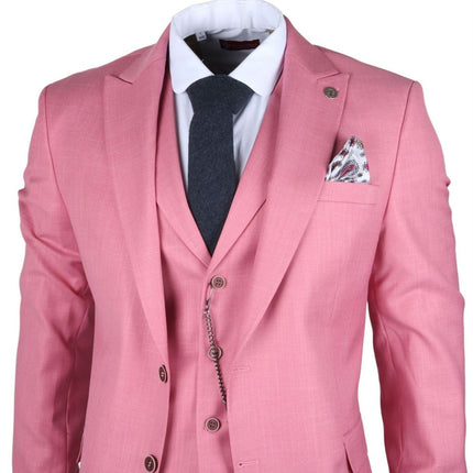 Men's 3 Piece Pink Tailored Fit Party Suit Race Day