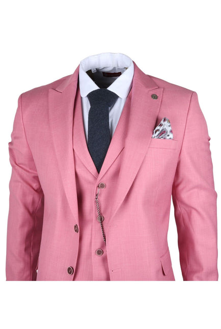Men's 3 Piece Pink Tailored Fit Party Suit Race Day