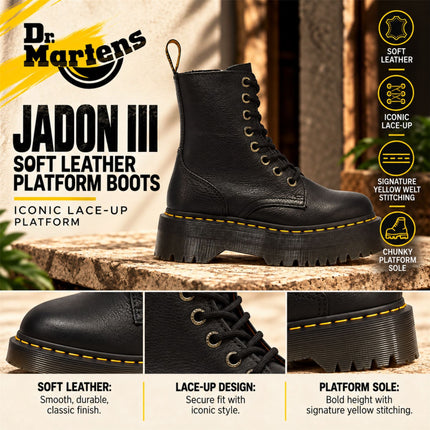 Dr Martens  Jadon III Black Soft Leather Platform Boots -26378001