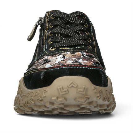 Laura Vita Women's Floral Black Leather Trainer Sneaker Shoes - Evitao-03