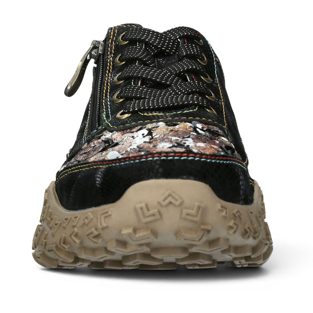 Laura Vita Women's Floral Black Leather Trainer Sneaker Shoes - Evitao-03