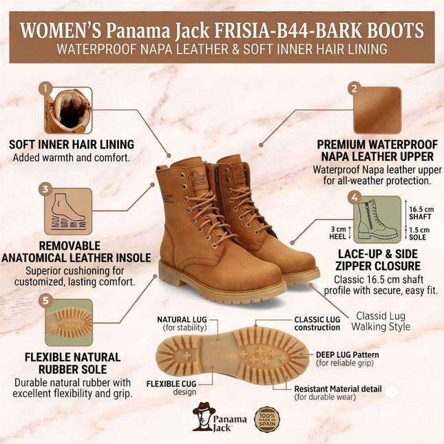 Panama Jack Women's Brown Waterproof Leather Warm Lace-Up Boots - Frisia-B44