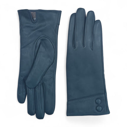 Womens Teal Green Italian Leather Winter Button Design Soft Wool Lining Gloves - L-GLV-501