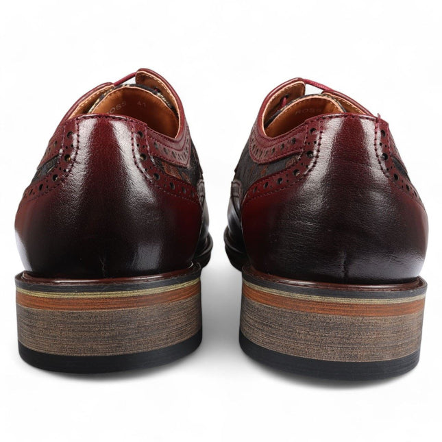 Justin Reess Men's Wine Leather Floral Print Brogue Dress Shoes - Ross