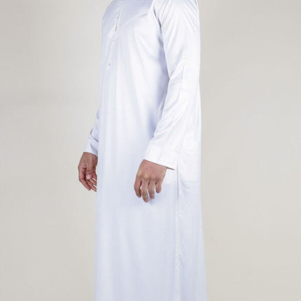 Men's White Thobe Robe Satin Emirati Islamic Jubba Eid Slim Fit
