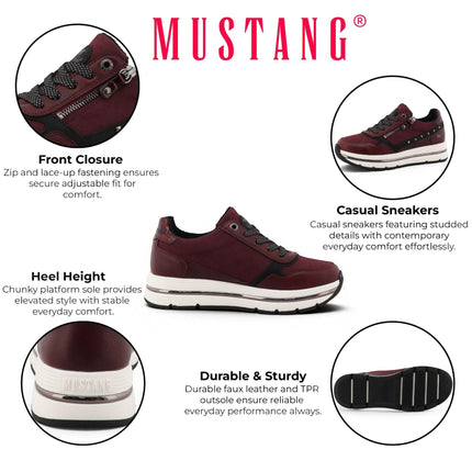 Mustang Women's Burgundy Lace-Up Trainers Platform Sneakers - M0332001