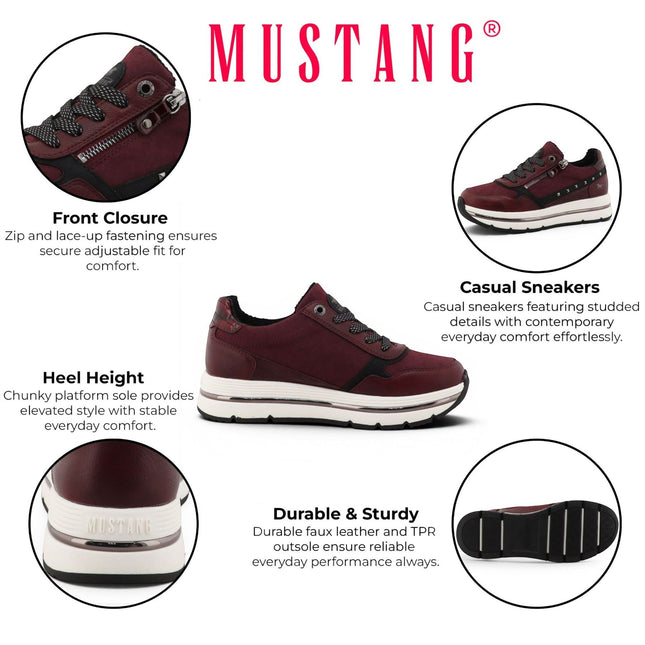 Mustang Women's Burgundy Lace-Up Trainers Platform Sneakers - M0332001