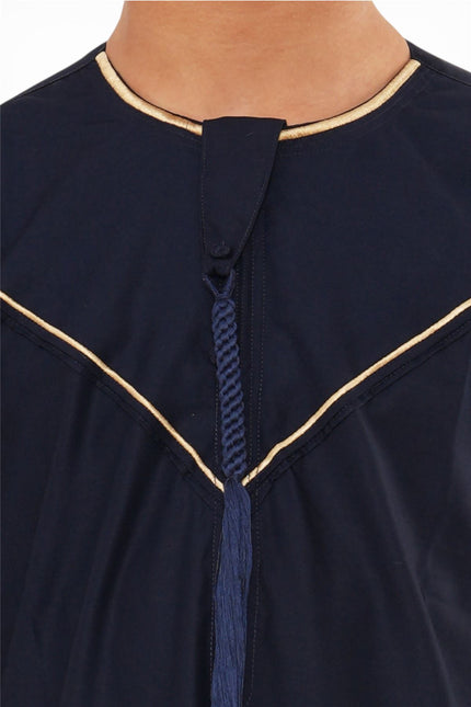 Kids Boys Ramadan Navy Blue Moroccan Jubba Robe Djellaba Eid Thobe - K-TT-006